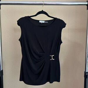 Calvin Klein Black Sleeveless Blouse with Buckle